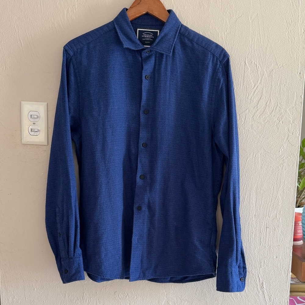 Charles Tyrwhitt Slim Fit  Men's Deep Blue Casual Shirt Medium